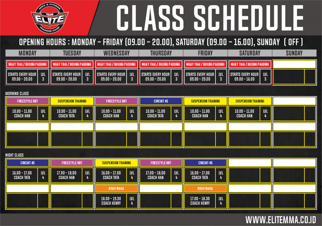 Schedule TEAM ELITE MMA & FITNESS